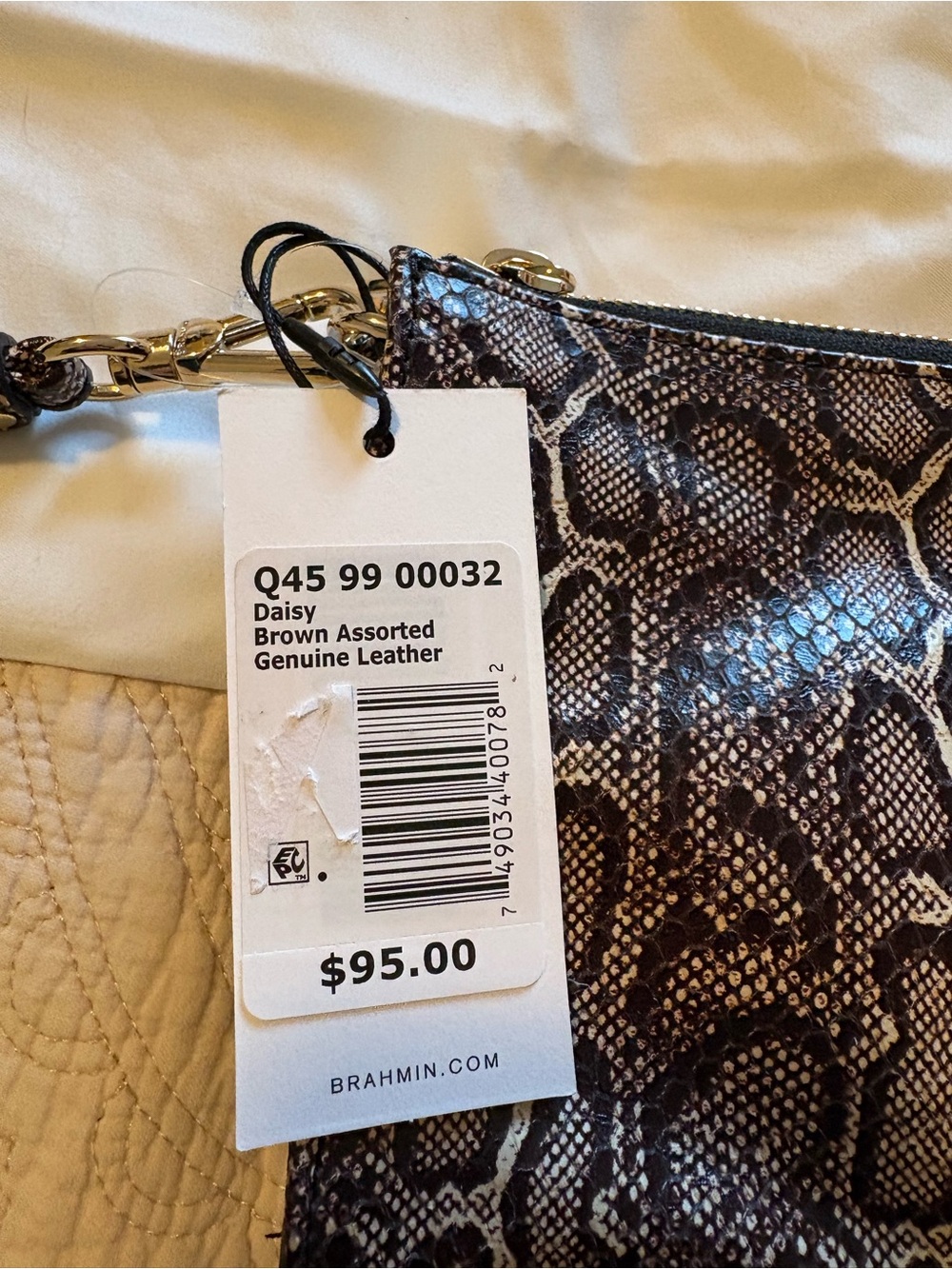 Brahmin Daisy Brown Snake-Print Leather Wristlet - Picture 3 of 3